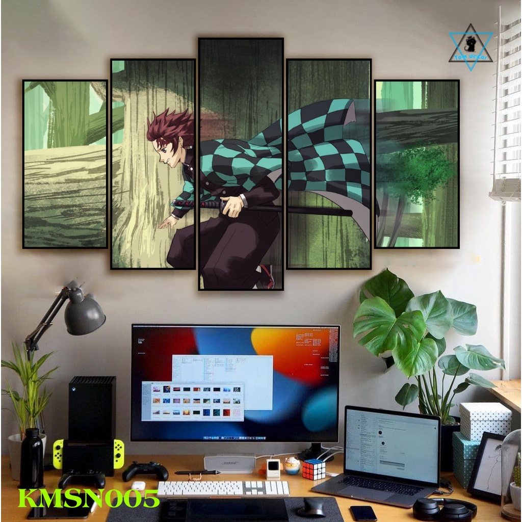 Bộ 5 tranh ghép dán tường nhựa formex 5mm - kimetsu yaiba - anime - Zenitsu Agatsuma - Tanjirou - Shinobu Kochou