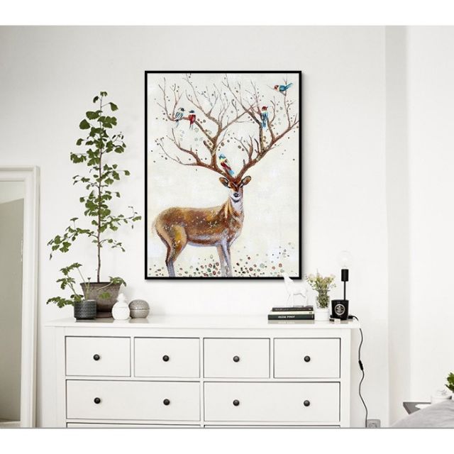 Tranh in canvas hươu hoa 30*40 & 40×60 kèm khung nhựa composite 2cm khách có thể thay đổi kích thước màu khung