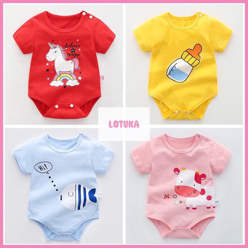 Bodysuit cho Bé Trai Bé Gái mẫu Body Chip kì lân đỏ Hè Sơ Sinh vải 100% Cotton Mềm Mịn kiểu dáng dễ thương từ 3-13kg