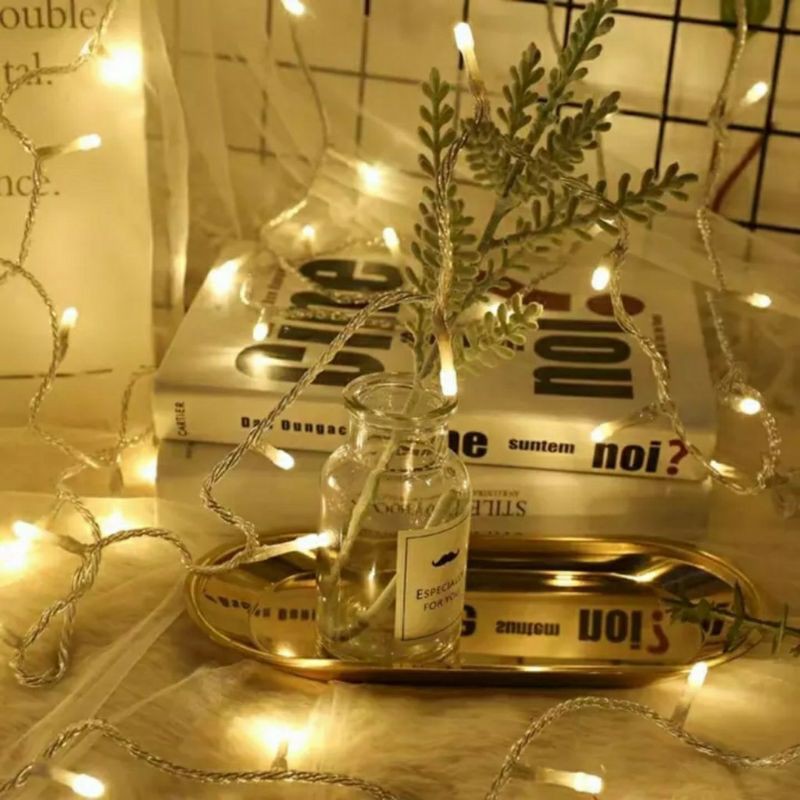 Dây Đèn Led 6 Mét 40 Bóng Đom Đóm Màu Vàng Nắng Chớp Nháy Và Đứng Yên