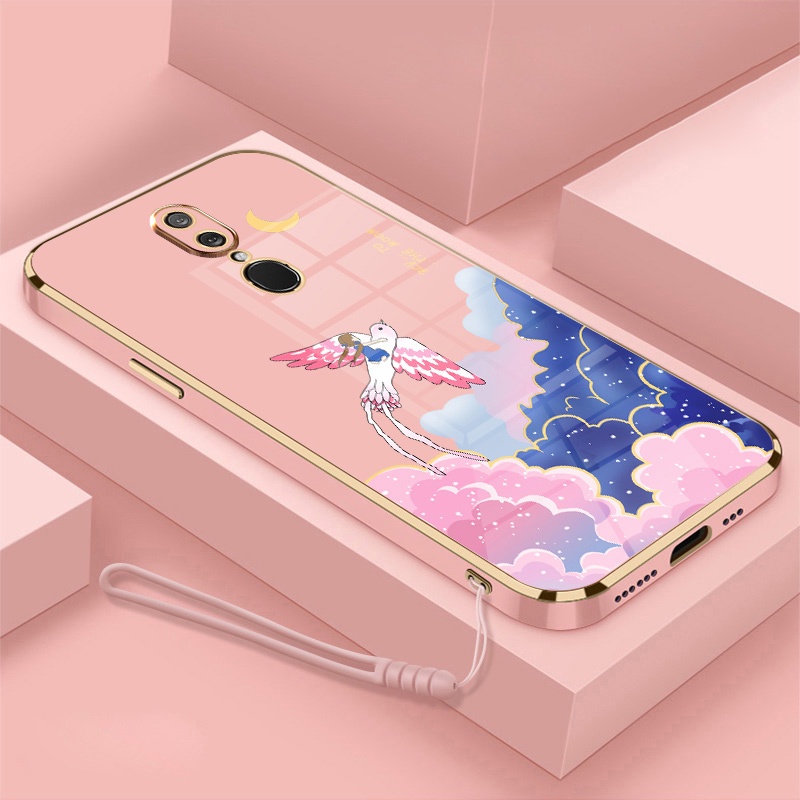 Ốp Điện Thoại Viền Mềm Mạ Điện In Hoạt Hình Kèm Dây Đeo Cho OPPO F11 PRO F11 F9 F7
