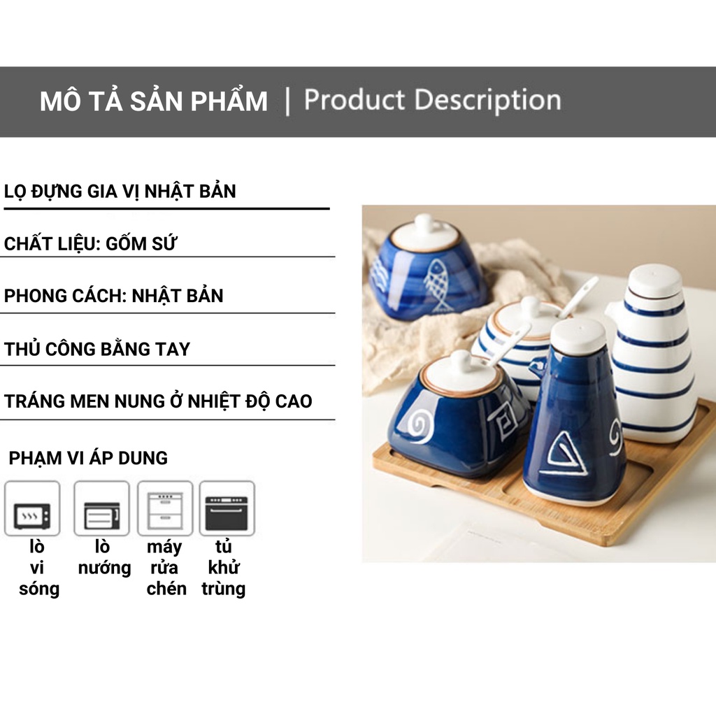 Lọ đựng gia vị Nhật Bản dung tích 300ml chất liệu gốm xứ tiện lợi, chống ẩm mốc, côn trùng