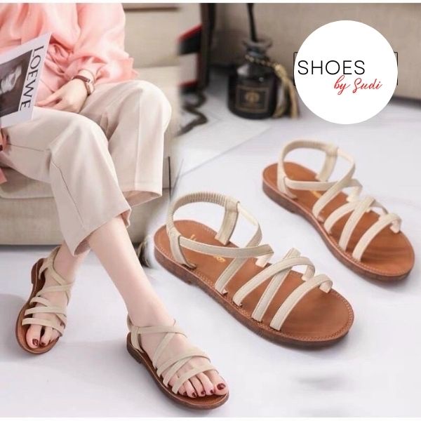 Sandal nữ nhiều quai mảnh SUDI SD012-AKA 2 màu kem và đen phù hợp học sinh, sinh viên, người đi làm