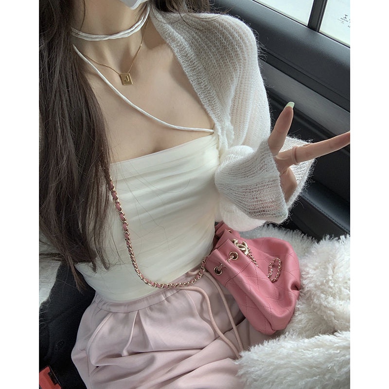 Áo Cardigan Dệt Kim Dáng Ngắn Màu Trắng Thời Trang Mùa Xuân