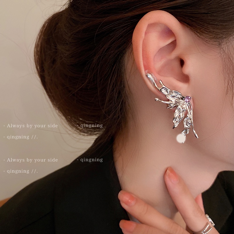 DREJEW Khuyên tai kiểu bướm gấp được đính đá phong cách Hàn Quốc thời trang dành cho nữ