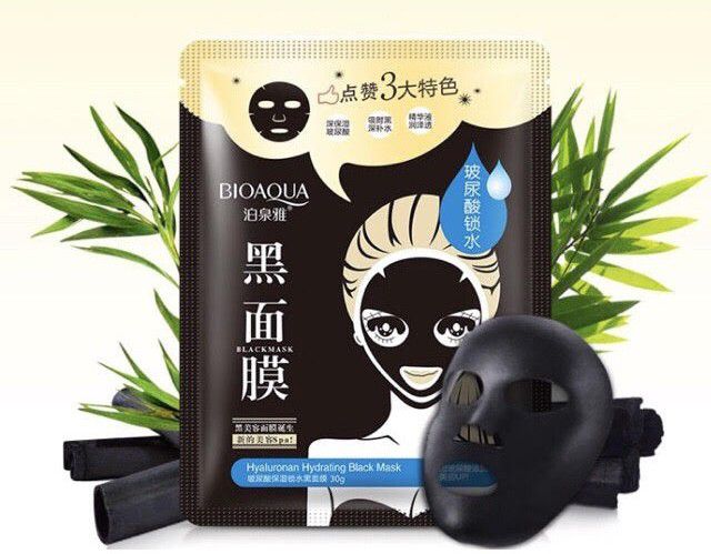 ( combo 10 miếng ) Mặt nạ thải độc than hoạt tính BIOAQUA Hyaluronan Hydrating Black Mask