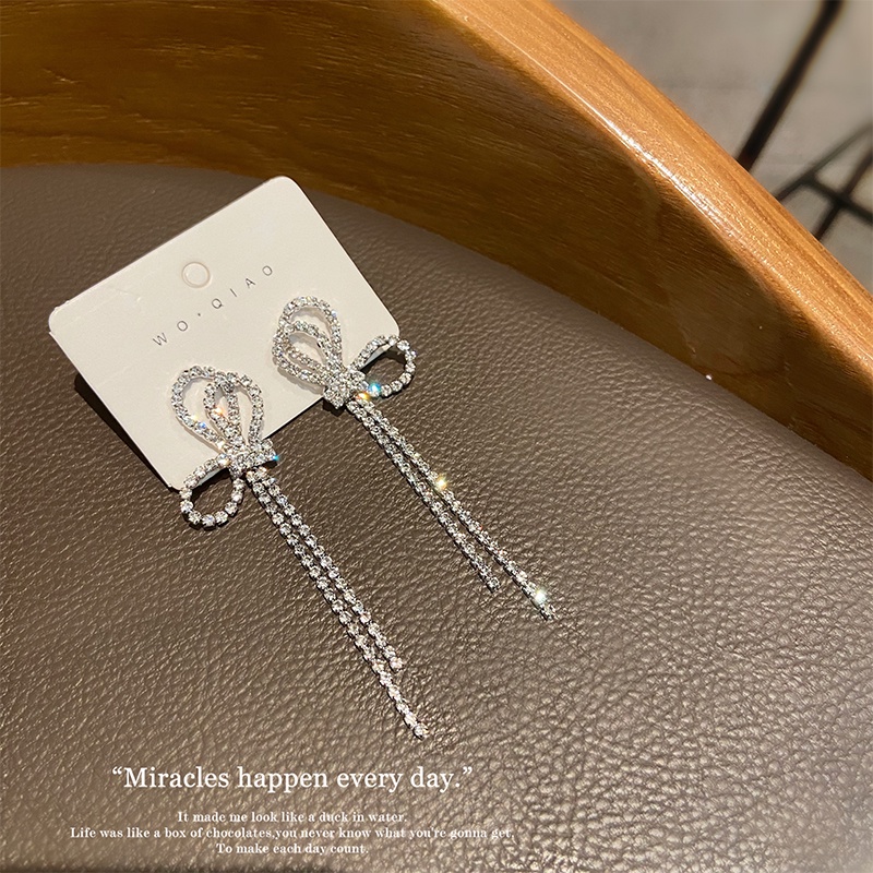 Bông Tai Hình Nơ Đính Đá Lấp Lánh Phong Cách Hàn Quốc Dành Cho Nữ