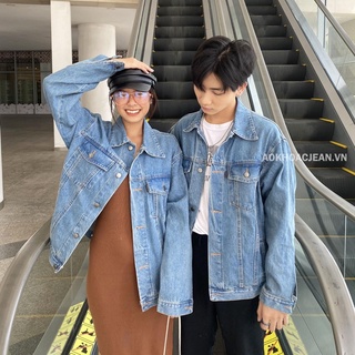 Áo Khoác Jean Cặp đôi form rộng unisex Xanh Vintage Ánh Rêu nam nữ , áo có 6 túi và túi trongu