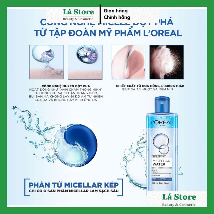 Nước tẩy trang Loreal - L'Oreal Paris 3-in-1 Micellar Water 400ml