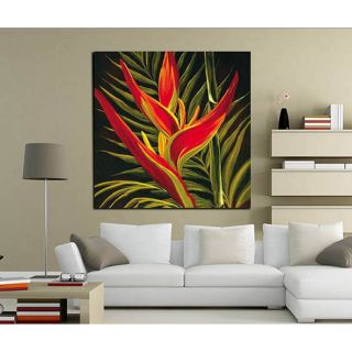 Tranh canvas hoa thiên điểu phong cách sơn dầu 50x50 kèm khung