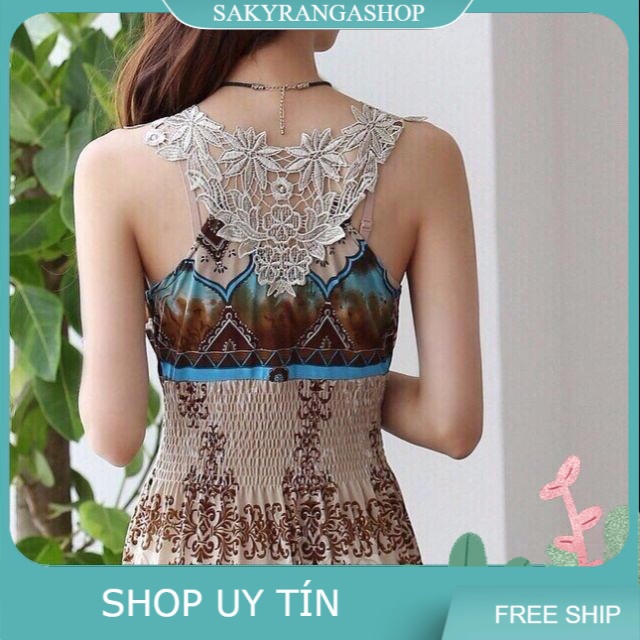ĐẦM MAXI NHÚNG EO PHỐI REN CAO CẤP