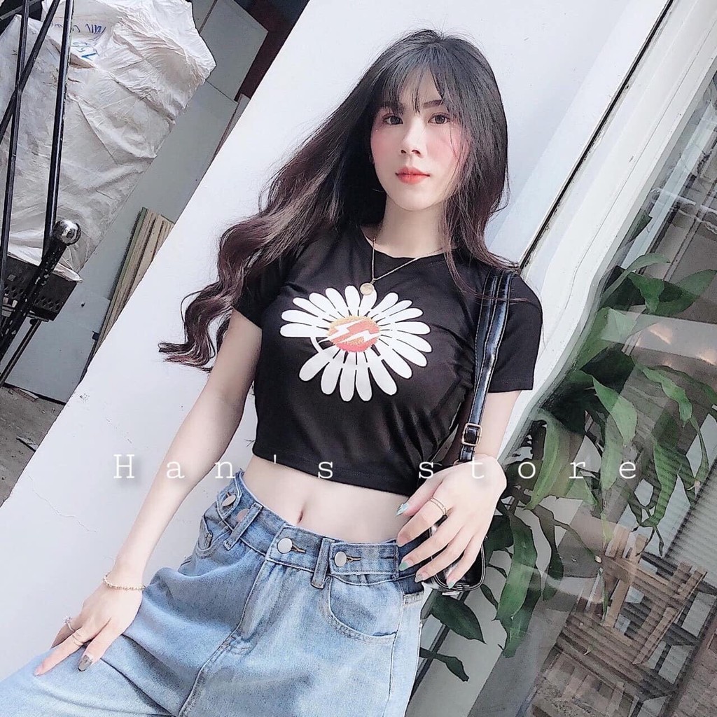 Áo Croptop Bông Cúc Lớn Chất Thun Mềm Mại