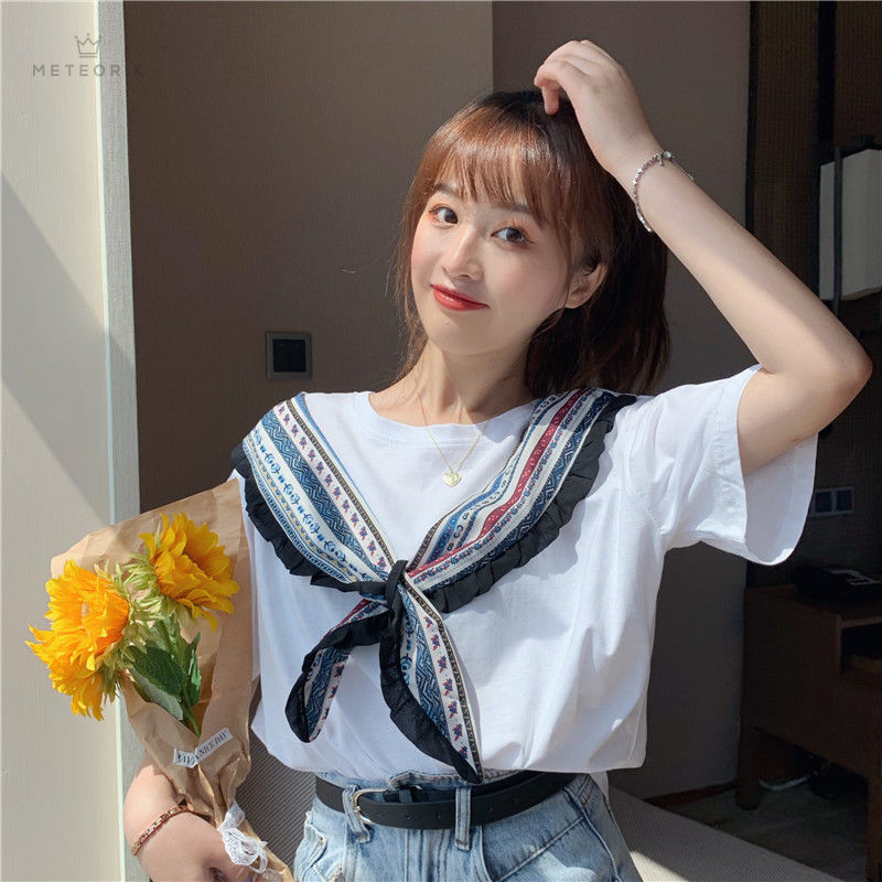 Áo Thun Ngắn Tay Cổ Tròn Phong Cách Hàn Thời Trang Nữ