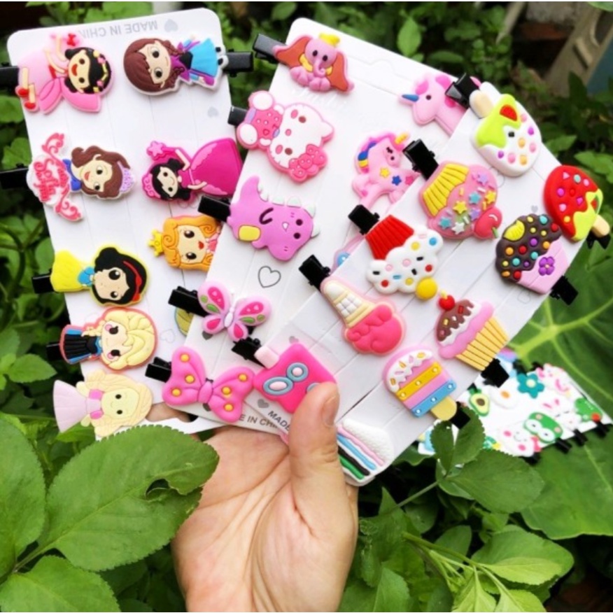 Vỉ 10 kẹp tóc mái hoa quả trái cây chibi hoạt hình cute cho bé gái
