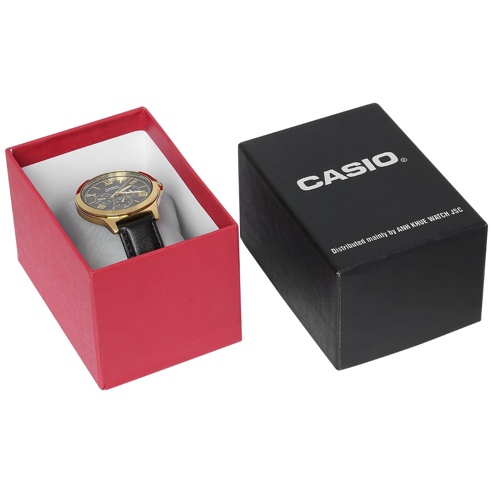 Đồng Hồ Casio | Nam MTP-V300GL-1AUDF | Dây Da | Viền Mạ Vàng | Nhiều Kim | Chống Nước