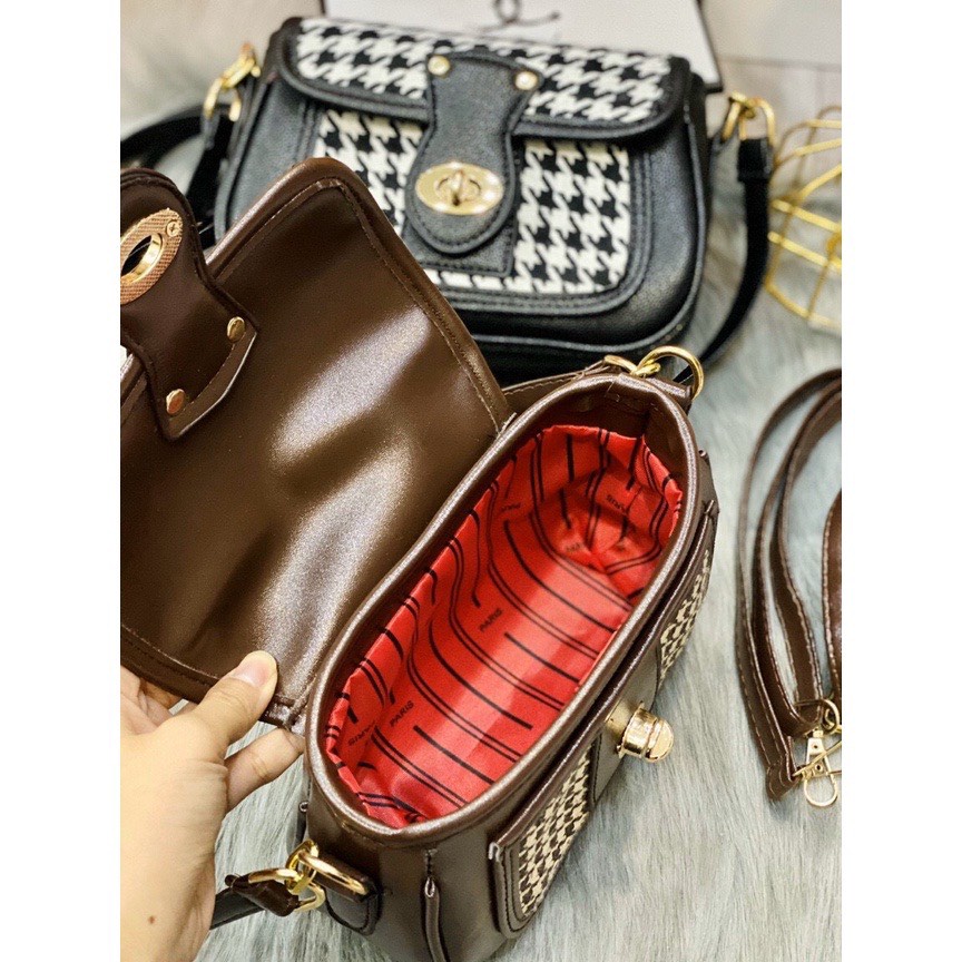 Túi Xách Nữ Đeo ChéoLinh Store Đeo Vai Kẻ Dạ Khóa Xoay Thời Trang SPB 88