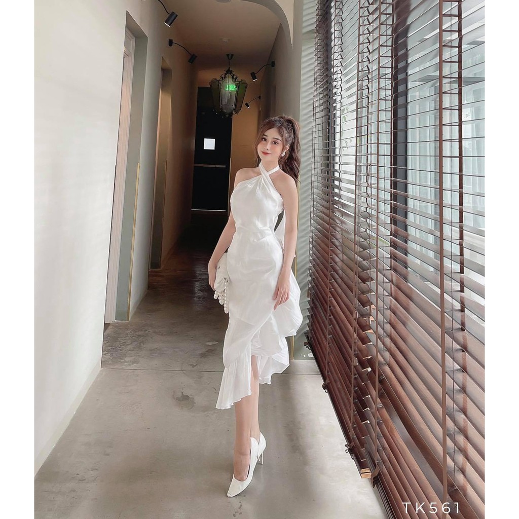 [HÀNG THIẾT KẾ CAO CẤP] Đầm Maxi Cổ Yếm Chất Orangza Tôn Dáng Màu Nude Đi Tiệc Sang Trọng