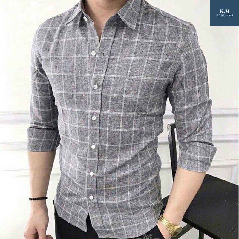Áo Sơ Mi Nam Caro Dài Tay VẢI ĐŨI, Sơ Mi Nam Hàn Quốc Công Sở Chất Vải Đũi Bền ĐẸP, Thoáng Mát | BigBuy360 - bigbuy360.vn