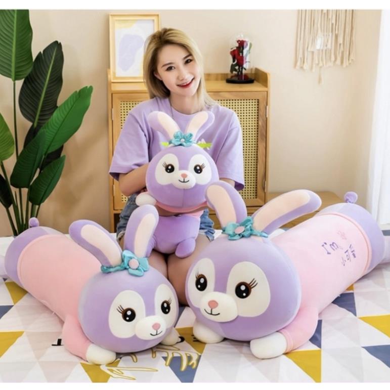 Gấu bông thỏ tím áo hồng dễ thương,gối ôm hình thỏ khổng lồ cao cấp