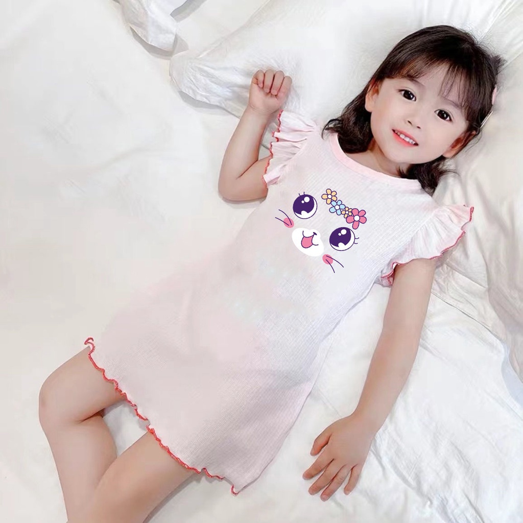 Váy ngủ cho bé gái, đồ ngủ lụa mỏng mùa hè, đồ ngủ nàng tiên bé gái, quần áo ở nhà phong cách công chúa quần áo điều hòa cho bé