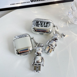 Vỏ Bảo Vệ Hộp Sạc Tai Nghe Bluetooth airpods 1 / 2 3 pro pro2 Hình Gấu KAWS Màu Bạc Thời Trang Có Móc Khóa