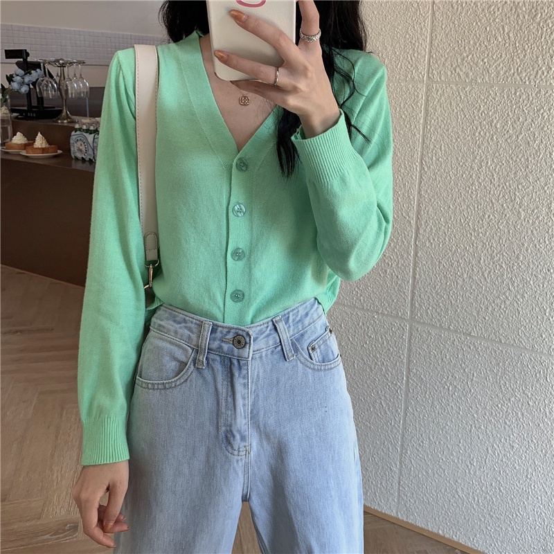 Áo cardigan dệt kim Perty tay dài cổ chữ V phong cách Hàn Quốc thời trang mùa hè cho nữ