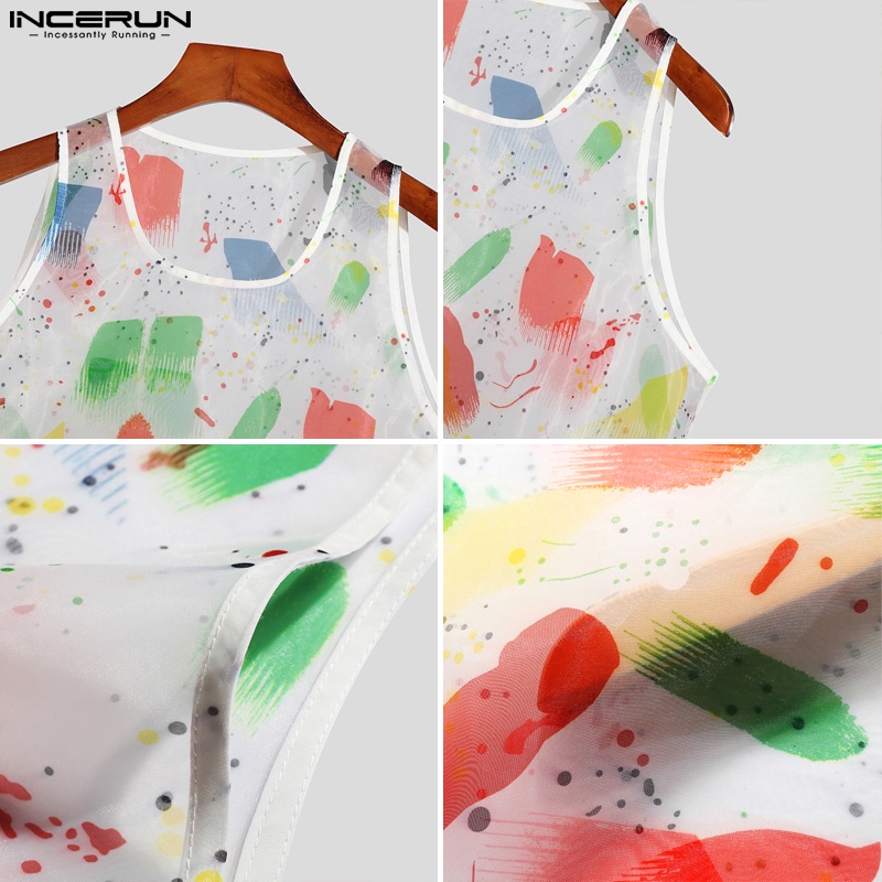 Áo ba lỗ INCERUN cổ tròn in họa tiết nhiều màu thời trang mùa hè cho nam