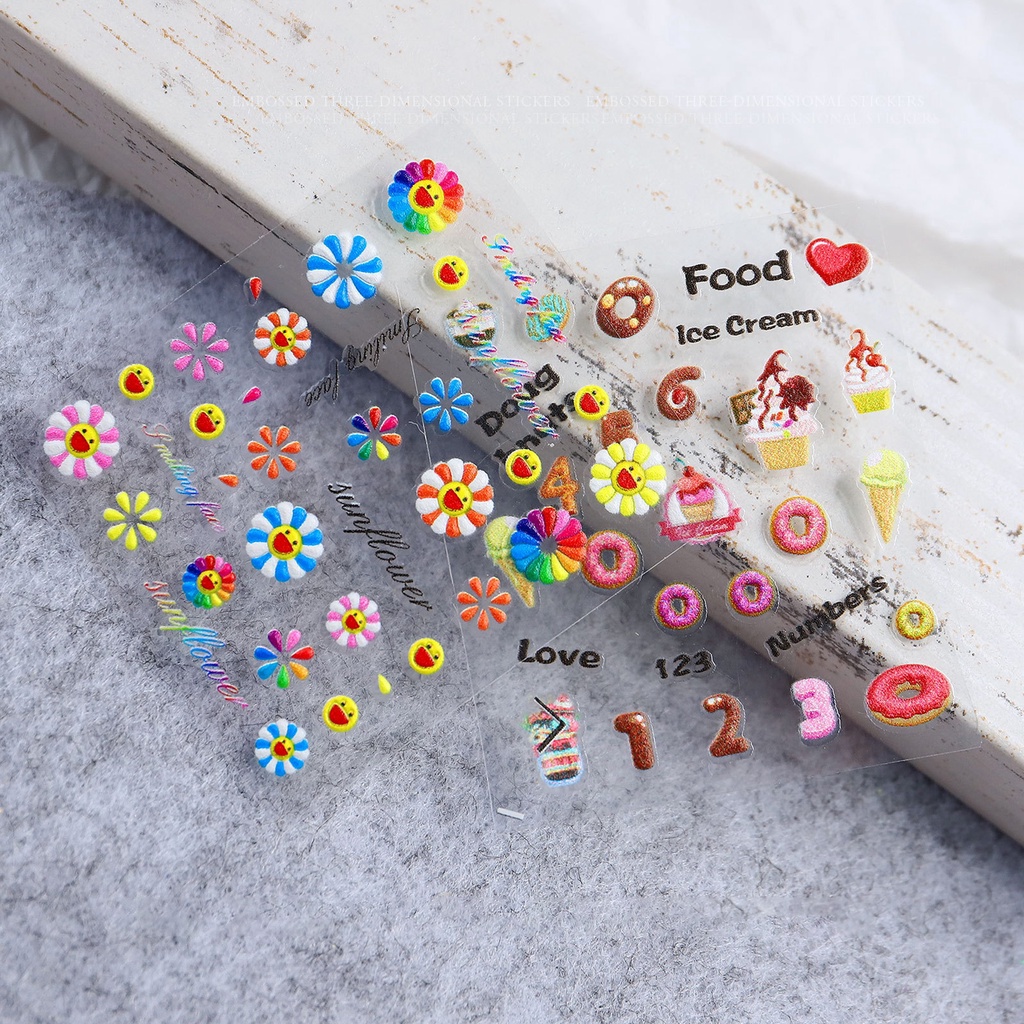 Miếng Dán Trang Trí Móng Tay Tự Dính Dập Nổi Họa Tiết 5D DIY