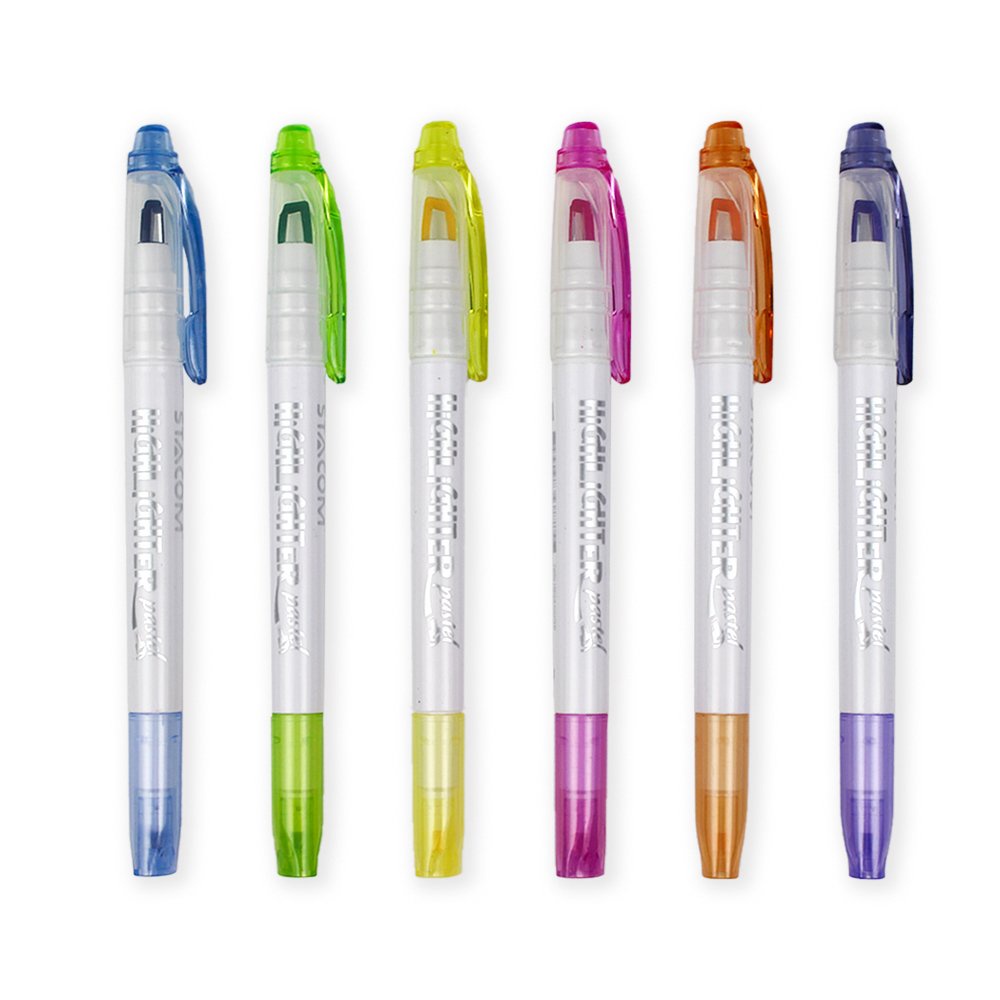Bộ 6 cây bút dạ quang Stacom màu pastel 2 đầu HL109P