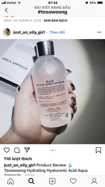 Tinh chất siêu cấp nước Tosowoong Hydrating Hyaloronic Acid Aqua Ampoule