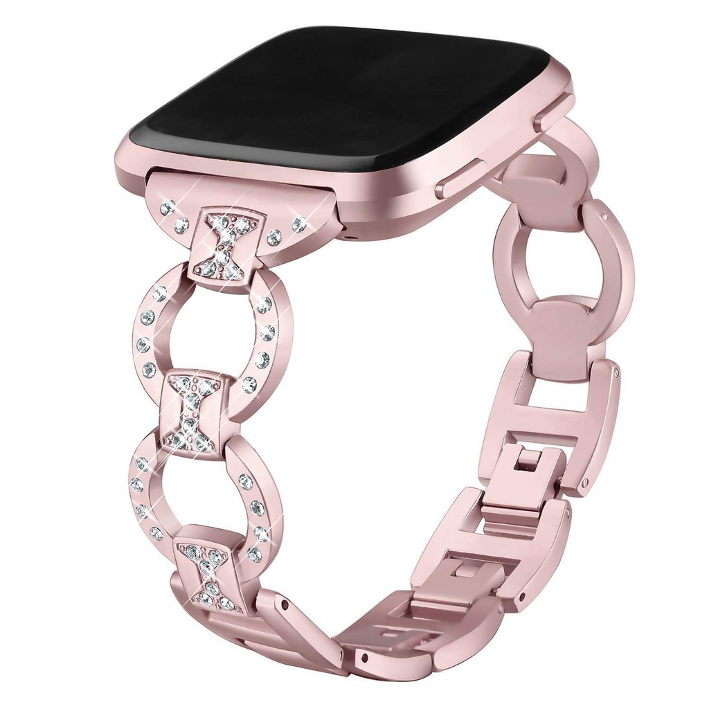 Dây đeo đồng hồ thay thế bằng thép không gỉ đính đá sang trọng cho Fitbit versa