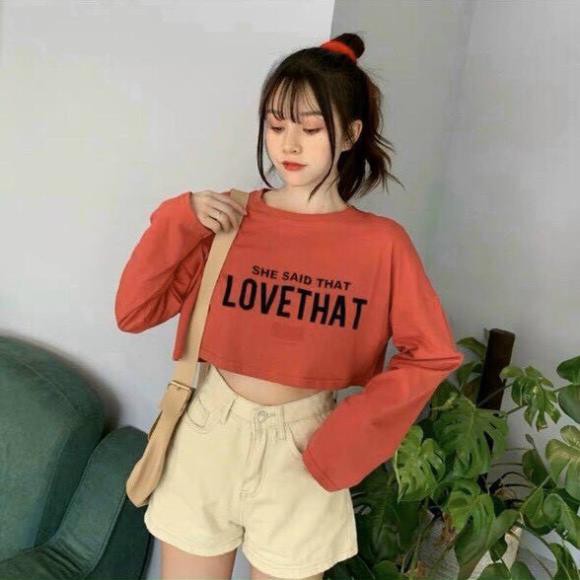 Áo Croptop tay dài nữ form rộng Unisex LOVE THAT Freesize 45-70kg, áo thun nam form rộng tay lỡ, áo phông nữ form r  ྇