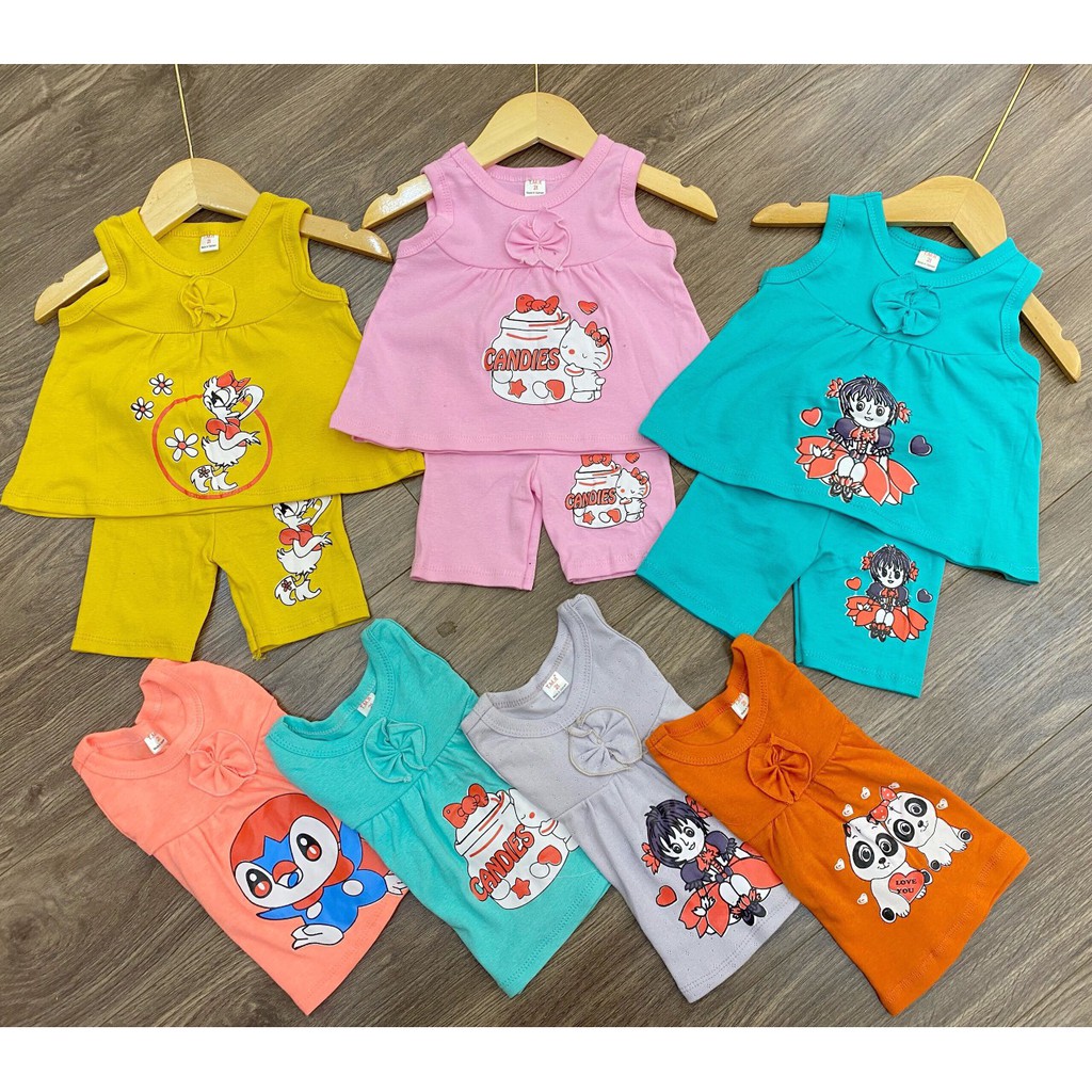 [SALE SỐC] Bộ ba lỗ cotton bé gái in hình nhiều màu