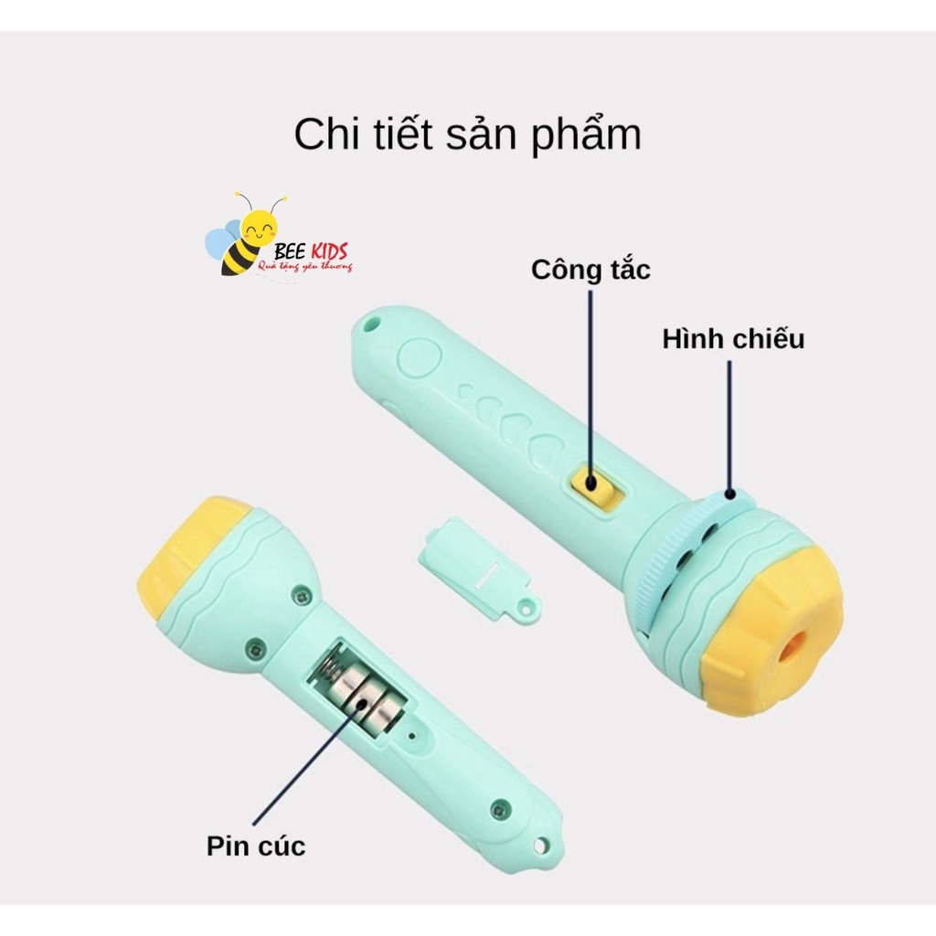 Đèn Pin Chiếu Hình 3D Sắc Nét Cho Bé Với 3 Thẻ Chủ Đề Tương Ứng Với 24 Hình Khác Nhau Thông Minh Cho Trẻ BEEKIDS