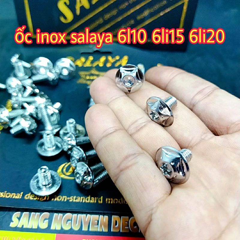 Ốc Salaya inox 6li10 6li15 6li20 Dù sao gắn carte hôp sên bửng xe đuôi ex baga áo xe