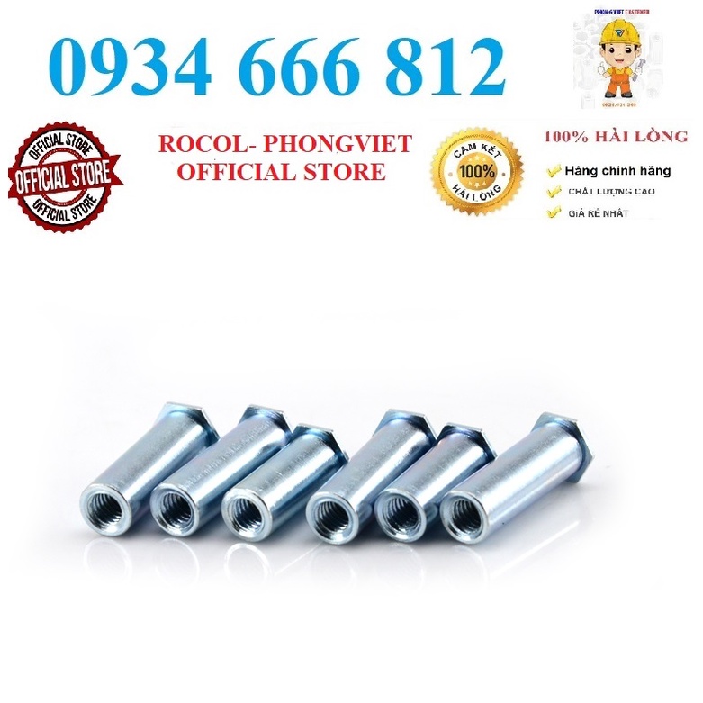 Set 10 cái trụ tán ren trong BSO M4X10, M4X12,M4X16, M4X20 thép mạ