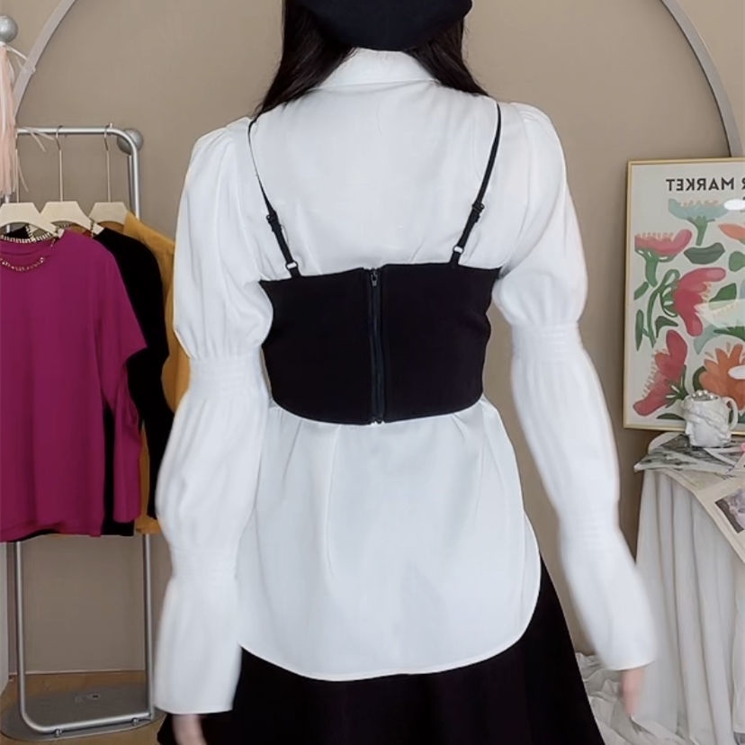 Set áo sơ mi và áo yếm thời trang kết hợp mặc bên ngoài cho nữ