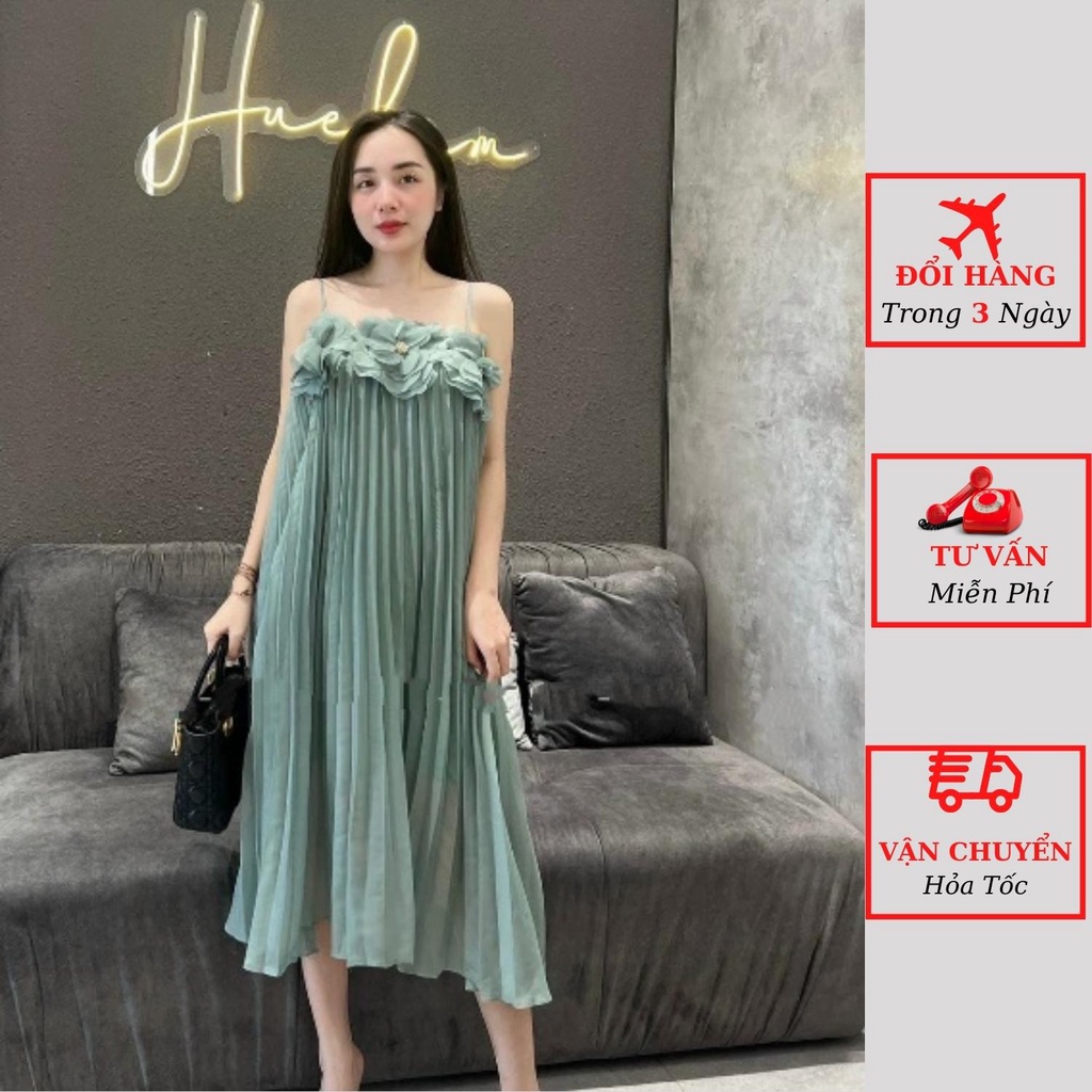 Váy 2 dây nữ dập ly hoa ngực dáng suông dài maxi đi biển du lịch ulzzang Hàn Quốc đầm bầu