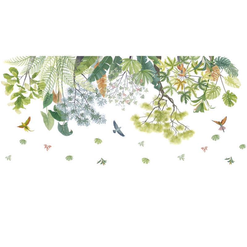 Decal dán tường tán lá bắc âu decor phòng ngủ, phòng khách