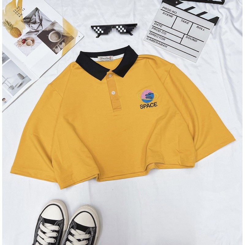 ÁO CROPTOP POLO OVERSIZE THÊU LOGO - VÀNG | BigBuy360 - bigbuy360.vn