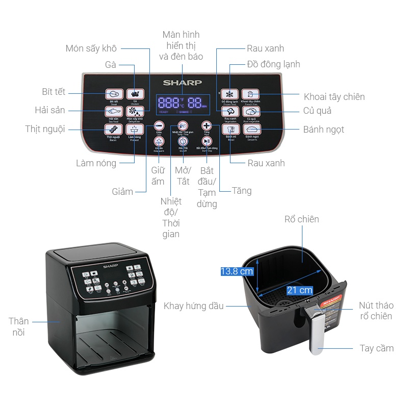 [Mã ELHADEV giảm 4% đơn 300K] Nồi chiên không dầu sharp KF-AF55EV-BK - Hàng chính hãng