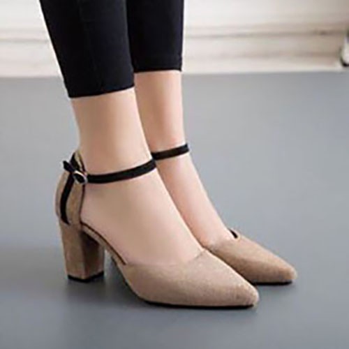 Giày cao gót 6cm bít mũi gót sọc đơn (có ảnh thật)