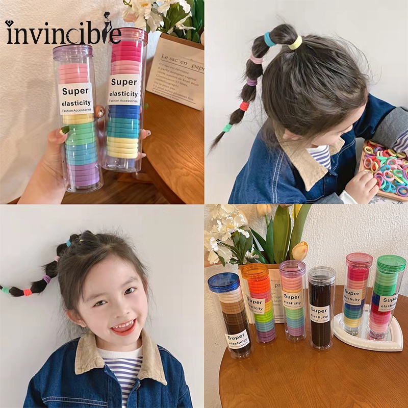 1 Hộp Dây Buộc Tóc Cao Su Siêu Co Giãn Không Đường May Màu Sắc Kẹo Ngọt Phong Cách Hàn Quốc