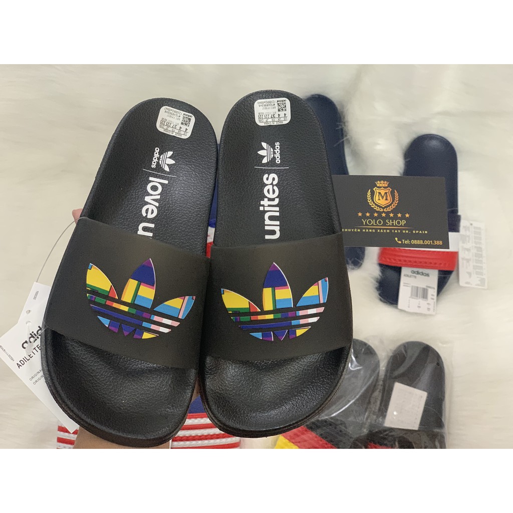 Dép Adidas Adilette Slides 100% Authentic - Dép Adidas hình cờ quốc kỳ Chính hãng. Made in Italy
