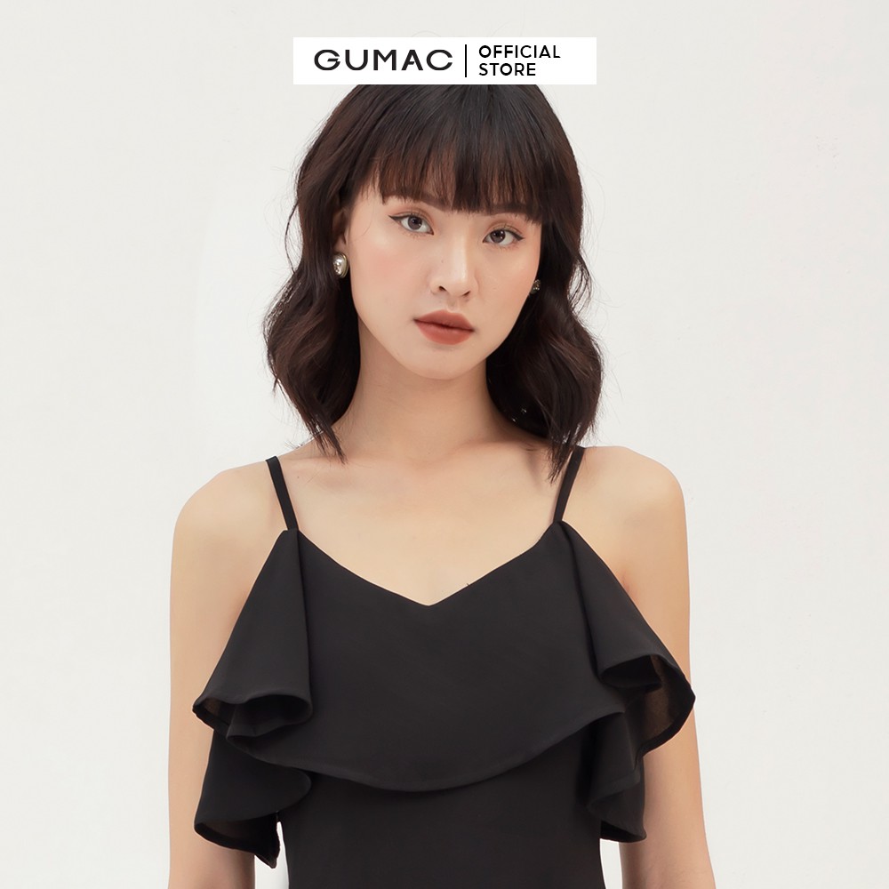 [Mã MABR07062 giảm 8% tối đa 50K đơn từ 249K] Đầm xòe nữ 2 dây đai eo phối bèo cổ GUMAC DB3102 | BigBuy360 - bigbuy360.vn