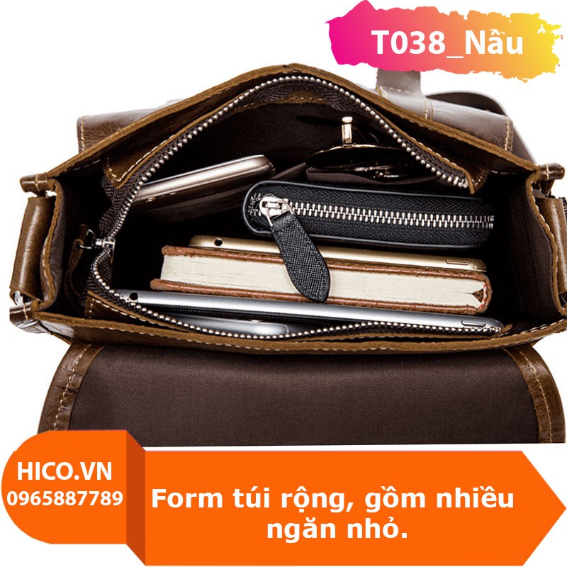 TÚI ĐEO CHÉO NAM CAO CẤP T038 - PHONG CÁCH DOANH NHÂN SANG TRỌNG LỊCH LÃM,  CHẤT LIỆU DA BÒ CAO CẤP