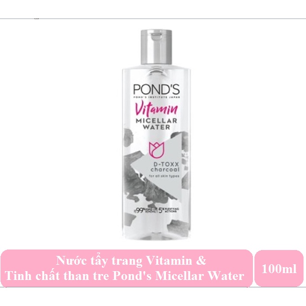 Nước tẩy trang làm sáng da Pond's White Beauty Micellar Water Vitamin & Tinh Chất Than Tre 100ml