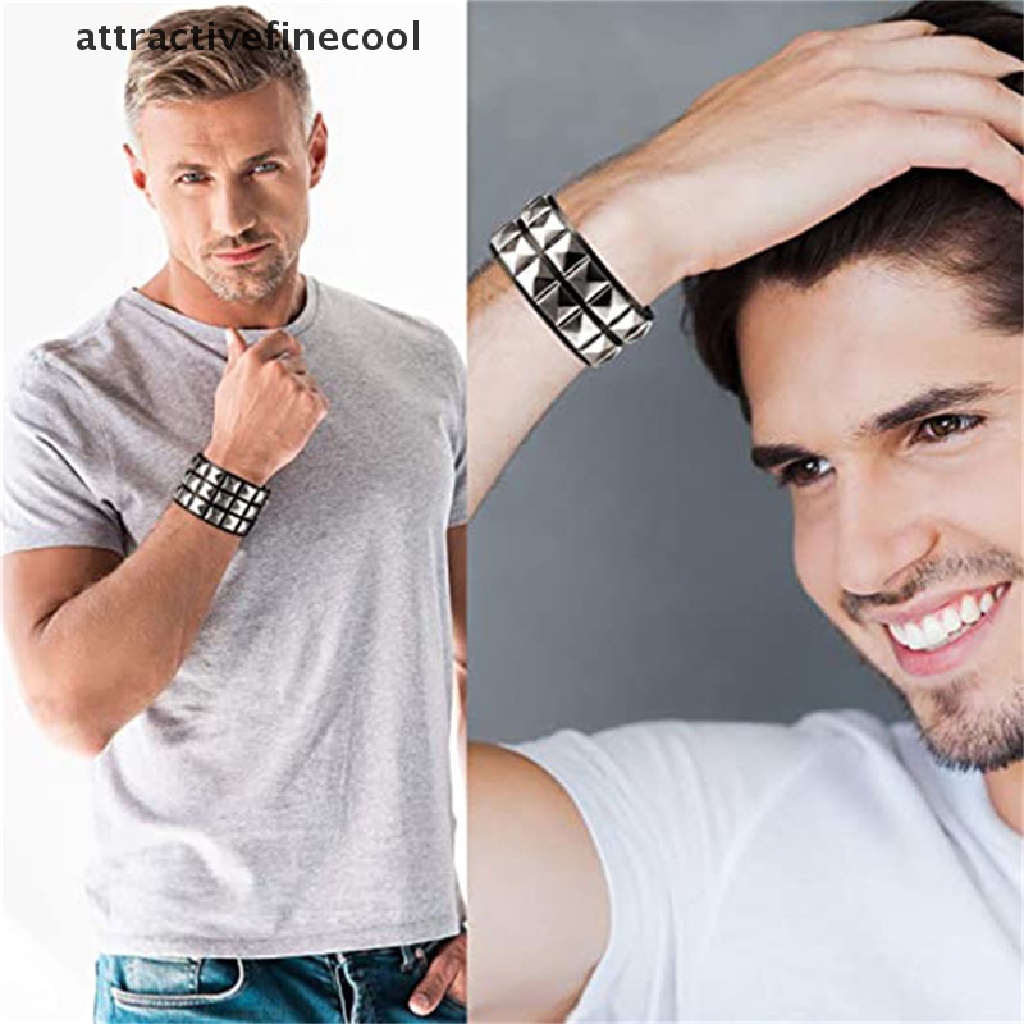 Vòng Tay Da Bản To Đính Đinh Tán 1 / 2 / 3 Hàng Cá Tính