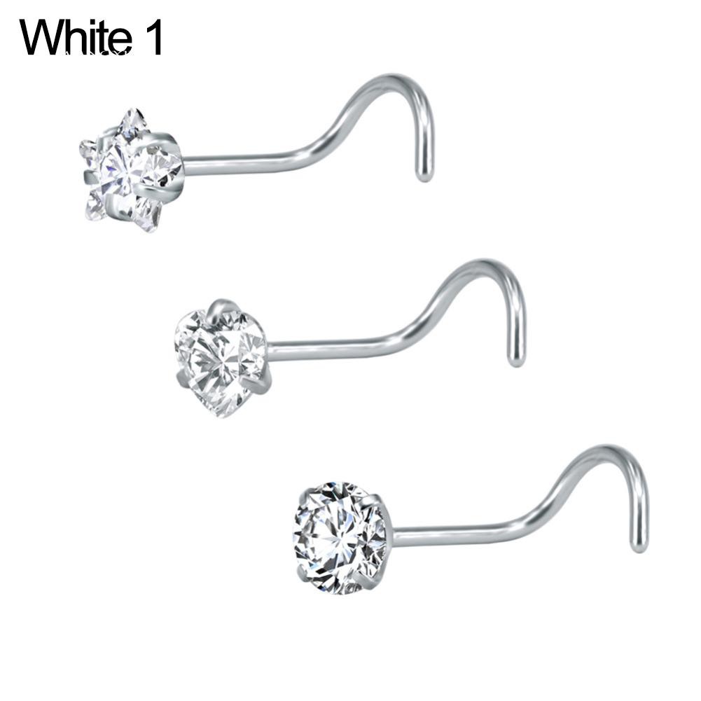 Set 3 Khuyên Mũi Thép Không Gỉ Đính Đá Nhân Tạo Thời Trang