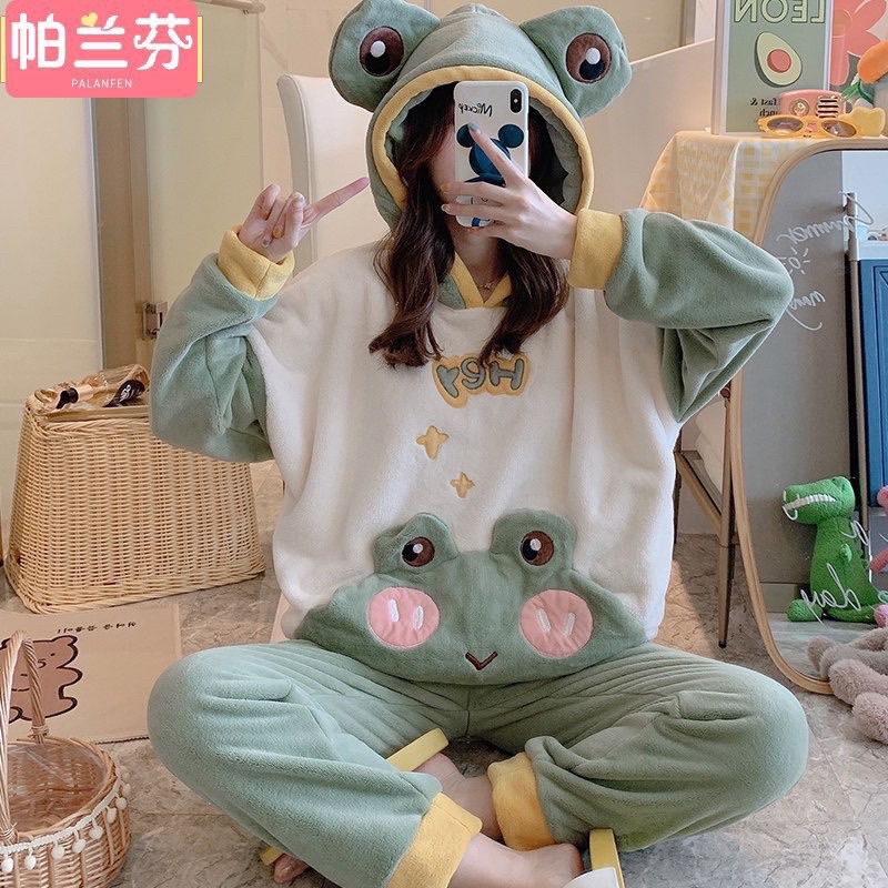 Sét Bộ Cute Lông Mềm Hình Gấu , Sét Bộ Lông Gấu Mặc Ngủ Siêu xinh Dày Ấm